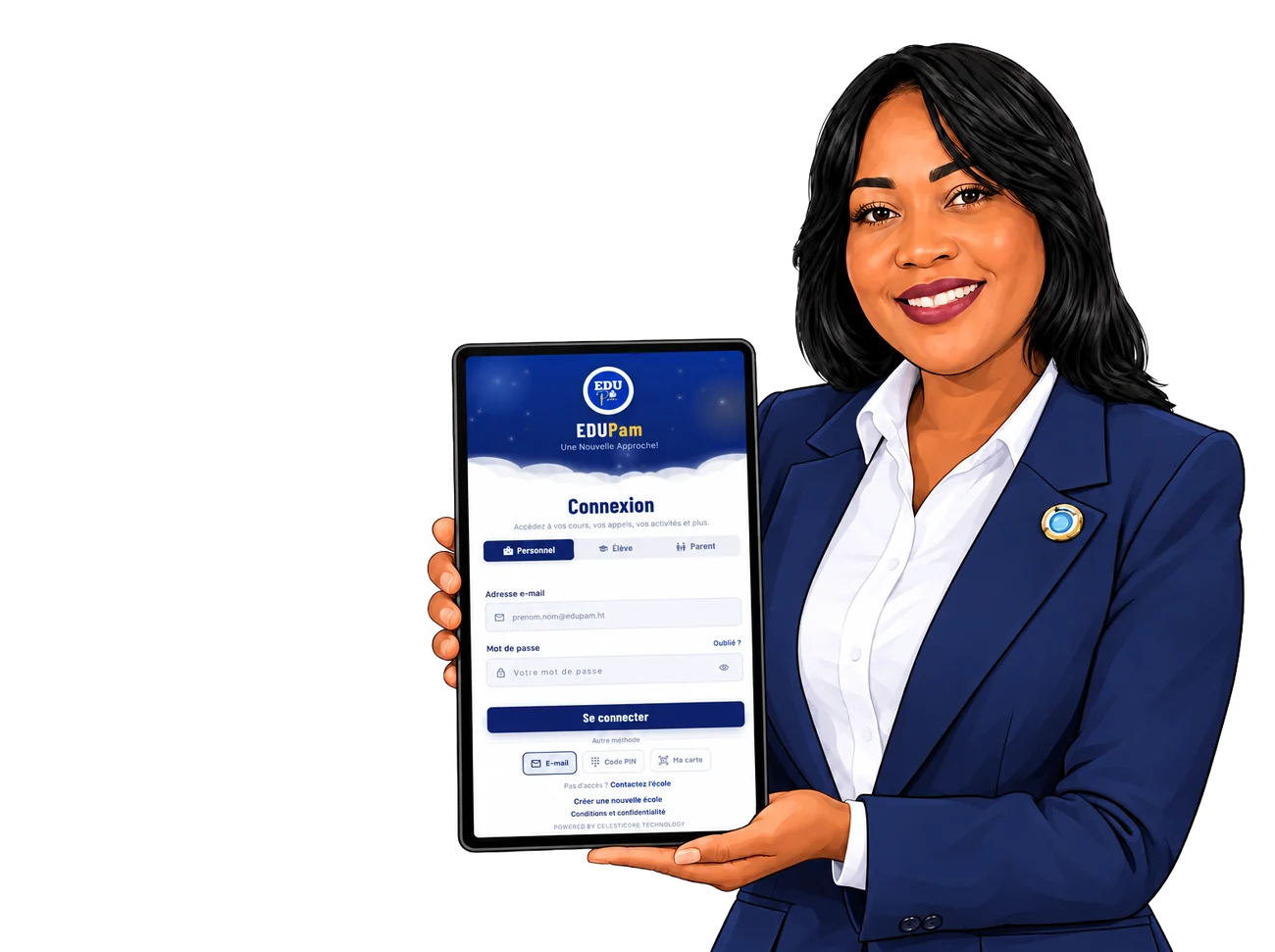 Une directrice présente la connexion EDUPam sur sa tablette